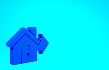 Mavi Satış Evi ikonu mavi arka planda izole edildi. Ev konsepti al. Ev kredisi konsepti, kira, mülk satın alma. Minimalizm kavramı. 3d illüstrasyon 3B canlandırma