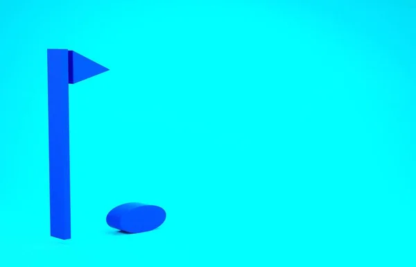 Голубой значок флага Гольфа выделен на синем фоне. Оборудование для гольфа или аксессуар. Концепция минимализма. 3D-рендеринг — стоковое фото