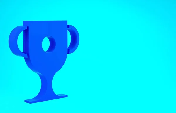 Blue Award kupa ikon elszigetelt kék háttérrel. Győztes trófea szimbólum. Bajnokság vagy verseny trófea. Sportteljesítmény tábla. Minimalizmus koncepció. 3d illusztráció 3D render — Stock Fotó