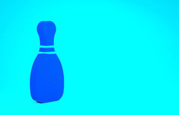 Blue Bowling pin icona isolata su sfondo blu. Concetto minimalista. Illustrazione 3d rendering 3D — Foto Stock
