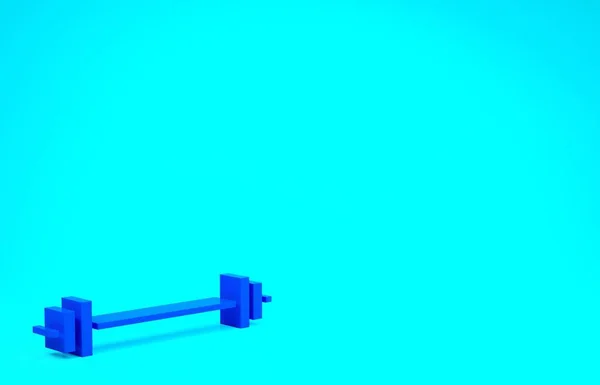 Ícone Barbell azul isolado no fundo azul. Ícone de levantamento muscular, barra de fitness, ginásio, equipamentos esportivos, bumbbell exercício. Conceito de minimalismo. 3D ilustração 3D render — Fotografia de Stock