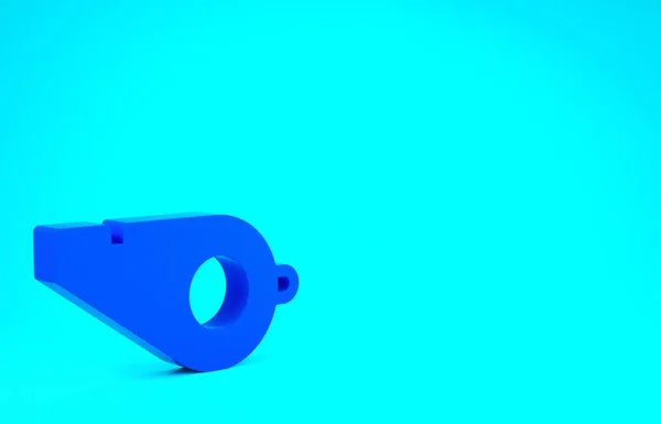 Blue Whistle icoon geïsoleerd op blauwe achtergrond. Scheidsrechter symbool. Fitness en sport teken. Minimalisme concept. 3d illustratie 3D renderen — Stockfoto