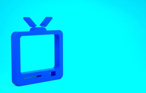 Icono de TV retro azul aislado sobre fondo azul. Señal de televisión. Concepto minimalista. 3D ilustración 3D render — Foto de Stock
