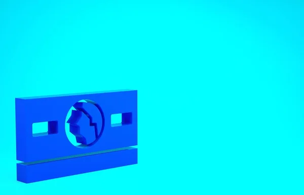 Blue Stacks papel moneda icono de efectivo aislado sobre fondo azul. Billetes de dinero apilados. Billetes. Concepto minimalista. 3D ilustración 3D render — Foto de Stock