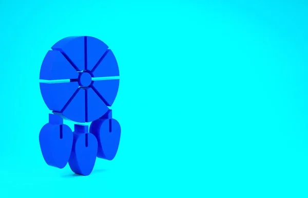 Attrape-rêves bleu avec icône de plumes isolée sur fond bleu. Concept de minimalisme. Illustration 3D rendu 3D — Photo