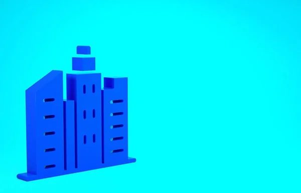 Иконка синего городского пейзажа на синем фоне. Панорамный пейзаж архитектуры Метрополиса. Концепция минимализма. 3D-рендеринг — стоковое фото