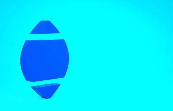 블루 아메리칸 풋볼볼 아이콘은 파란 배경에 분리되어 있다. 럭비볼 아이콘이야. 팀 스포츠 게임의 상징. 미니멀리즘의 개념입니다. 3d 삽화 3D 렌더링 — 스톡 사진