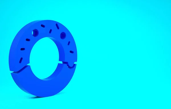 Blue Donut ze słodką ikoną glazury izolowane na niebieskim tle. Koncepcja minimalizmu. Ilustracja 3D 3D renderowania — Zdjęcie stockowe