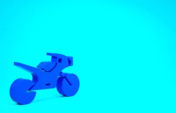 Синий значок мотоцикла выделен на синем фоне. Концепция минимализма. 3D-рендеринг — стоковое фото
