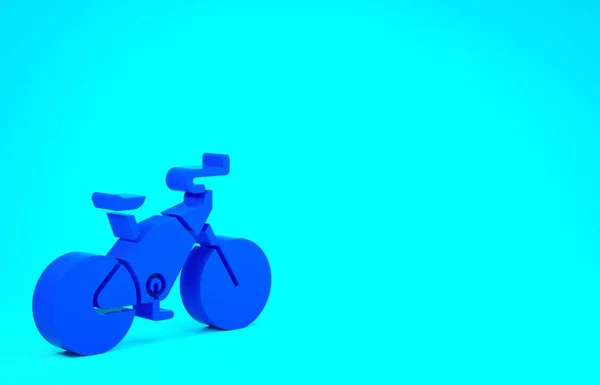 青色の背景に隔離された青い自転車のアイコン。自転車レースだ。極端なスポーツだ。スポーツ用具。最小限の概念。3Dイラスト3Dレンダリング — ストック写真