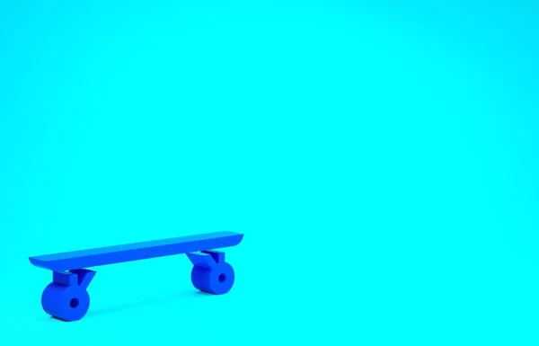 Blaues Longboard oder Skateboard Cruiser Symbol isoliert auf blauem Hintergrund. Extremsport. Sportgeräte. Minimalismus-Konzept. 3D Illustration 3D Renderer — Stockfoto