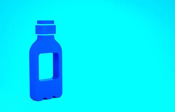 Bottiglia blu di icona dell'acqua isolata su sfondo blu. Segno di bibita gassata. Concetto minimalista. Illustrazione 3d rendering 3D — Foto Stock