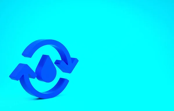 Azul Reciclar limpio icono de aqua aislado sobre fondo azul. Gota de agua con reciclaje de letreros. Concepto minimalista. 3D ilustración 3D render —  Fotos de Stock