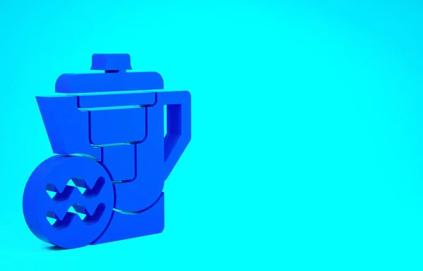 Brocca di acqua blu con un'icona del filtro isolata su sfondo blu. Concetto minimalista. Illustrazione 3d rendering 3D — Foto Stock