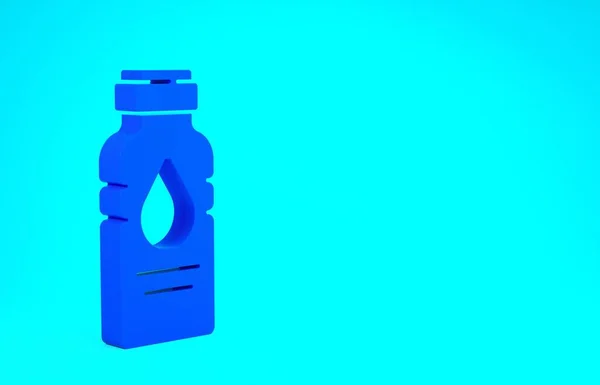 Botella azul icono de agua aislado sobre fondo azul. Signo de bebida de soda aqua. Concepto minimalista. 3D ilustración 3D render — Foto de Stock