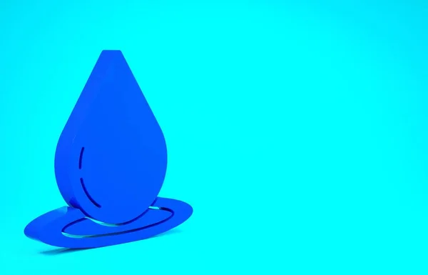 Ícone de gota de água azul isolado no fundo azul. Conceito de minimalismo. 3D ilustração 3D render — Fotografia de Stock