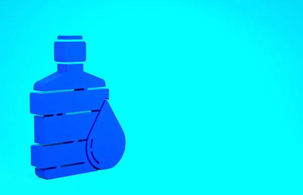 蓝色大瓶子，蓝色底座上有干净的水图标。冷藏箱用塑料容器.最低纲领的概念。3D渲染3D插图 — 图库照片