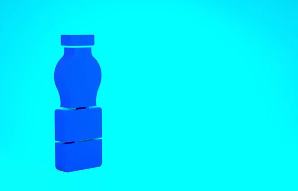 蓝色水瓶图标隔离在蓝色背景。苏打水的标志。最低纲领的概念。3D渲染3D插图 — 图库照片