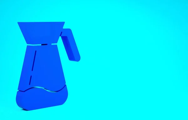 Μπλε κανάτα γυαλί με το νερό εικονίδιο απομονώνονται σε μπλε φόντο. Βραστήρας για νερό. Καράφα γυάλινη με πόσιμο νερό. Μινιμαλιστική έννοια. 3d απεικόνιση 3D καθιστούν — Φωτογραφία Αρχείου