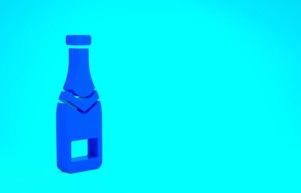 Blaue Champagnerflasche Symbol isoliert auf blauem Hintergrund. Minimalismus-Konzept. 3D Illustration 3D Renderer — Stockfoto