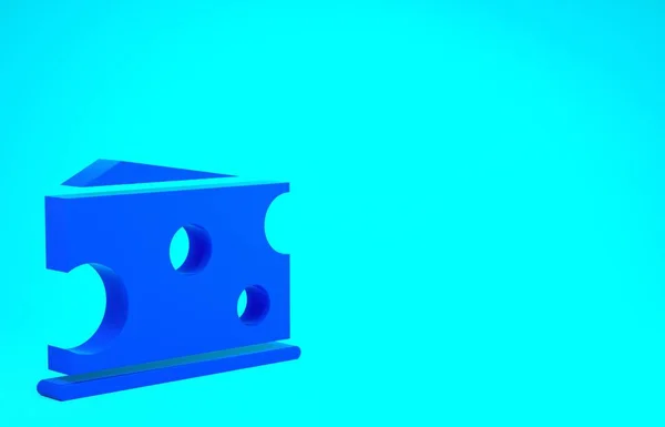 Ikona modrého sýra izolované na modrém pozadí. Minimalismus. 3D ilustrace 3D vykreslení — Stock fotografie