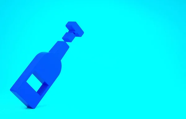 Azul Garrafa aberta de ícone de vinho isolado no fundo azul. Conceito de minimalismo. 3D ilustração 3D render — Fotografia de Stock