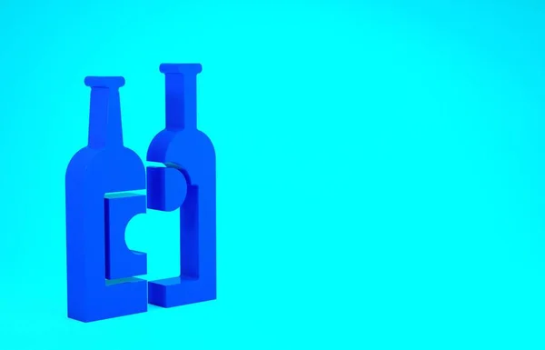 파란 병의 와인 아이콘들은 파란 배경에 분리되어 있습니다. 미니멀리즘의 개념입니다. 3d 삽화 3D 렌더링 — 스톡 사진