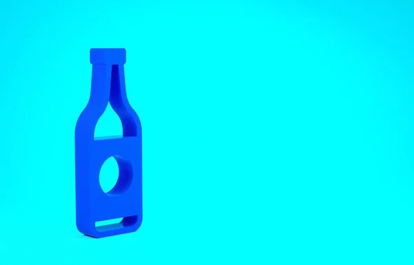 Icono de la botella de cerveza azul aislado sobre fondo azul. Concepto minimalista. 3D ilustración 3D render — Foto de Stock