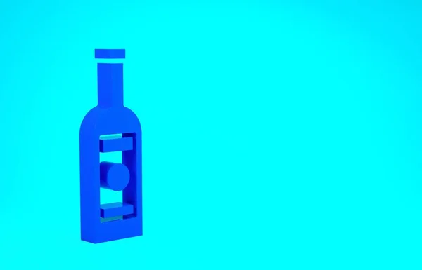 Botella de cristal azul de vodka icono aislado sobre fondo azul. Concepto minimalista. 3D ilustración 3D render — Foto de Stock