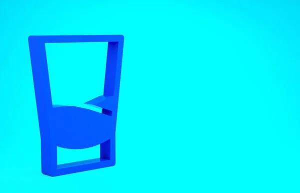蓝色玻璃杯伏特加图标孤立在蓝色背景。最低纲领的概念。3D渲染3D插图 — 图库照片