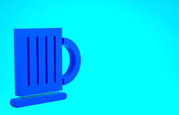 Ícone de caneca de cerveja de madeira azul isolado no fundo azul. Conceito de minimalismo. 3D ilustração 3D render — Fotografia de Stock