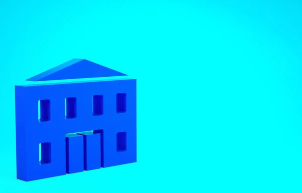 Ícone de edifício da escola azul isolado no fundo azul. Conceito de minimalismo. 3D ilustração 3D render — Fotografia de Stock