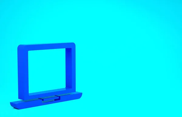 Icono azul portátil aislado sobre fondo azul. Computadora portátil con pantalla vacía. Concepto minimalista. 3D ilustración 3D render — Foto de Stock