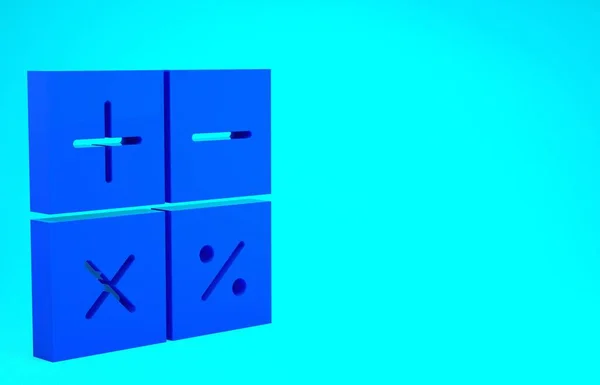 Blå räknemaskin ikon isolerad på blå bakgrund. Bokföringssymbol. Beräkningar matematik utbildning och finans. Minimalistiskt koncept. 3D-återgivning för 3D — Stockfoto