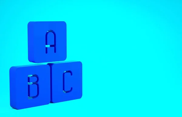 Blauwe ABC blokken pictogram geïsoleerd op blauwe achtergrond. Alfabet blokjes met letters A, B, C. Minimalisme concept. 3d illustratie 3D renderen — Stockfoto