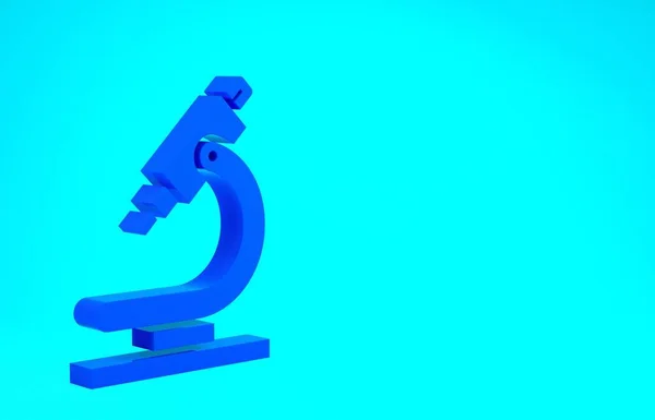 Blue Microscope icon isolated on blue background. Chemistry, pharmaceutical instrument, microbiology magnifying tool. Minimalism concept. 3d illustration 3D render