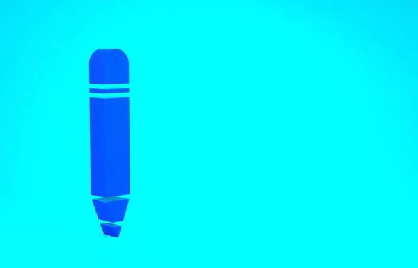 Crayon bleu avec icône gomme isolée sur fond bleu. Outils de dessin et d'éducation. Symbole du bureau scolaire. Concept de minimalisme. Illustration 3D rendu 3D — Photo