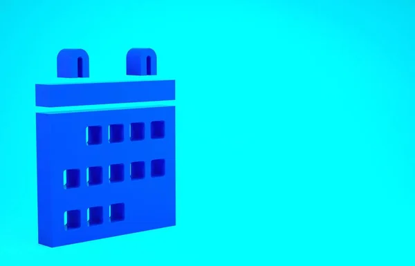 Ícone de calendário azul isolado no fundo azul. Símbolo de lembrete de evento. Conceito de minimalismo. 3D ilustração 3D render — Fotografia de Stock