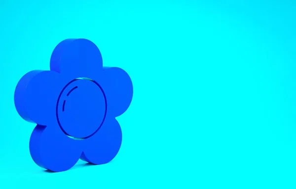 Ícone de flor azul isolado no fundo azul. Conceito de minimalismo. 3D ilustração 3D render — Fotografia de Stock