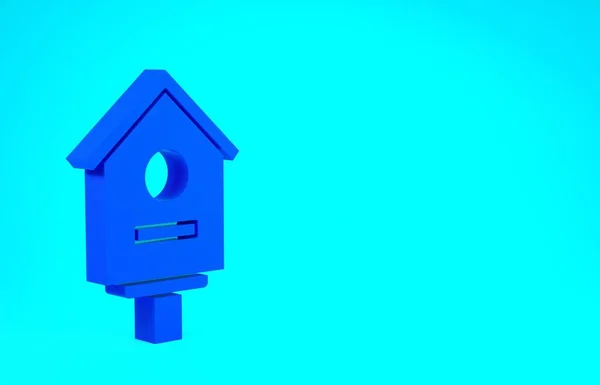 Μπλε Bird σπίτι εικονίδιο απομονώνονται σε μπλε φόντο. Φωλιασμένο σπιτάκι πουλιών, σπιτικό κτίριο για πουλιά. Μινιμαλιστική έννοια. 3d απεικόνιση 3D καθιστούν — Φωτογραφία Αρχείου