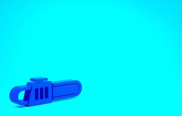 Синий значок бензопилы на синем фоне. Концепция минимализма. 3D-рендеринг — стоковое фото