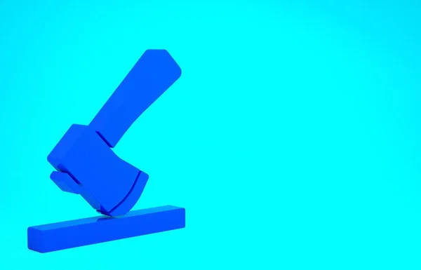 蓝色木制斧头图标隔离在蓝色背景。伐木工斧头最低纲领的概念。3D渲染3D插图 — 图库照片