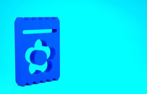 Blue Pack vol met zaden van een specifiek plant icoon geïsoleerd op blauwe achtergrond. Minimalisme concept. 3d illustratie 3D renderen — Stockfoto