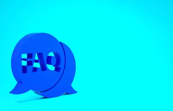 Bulle Blue Speech avec texte FAQ icône d'information isolé sur fond bleu. Cercle bouton avec texte FAQ. Concept de minimalisme. Illustration 3D rendu 3D — Photo