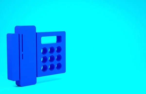 Blauwe telefoon pictogram geïsoleerd op blauwe achtergrond. Vaste telefoon. Minimalisme concept. 3d illustratie 3D renderen — Stockfoto