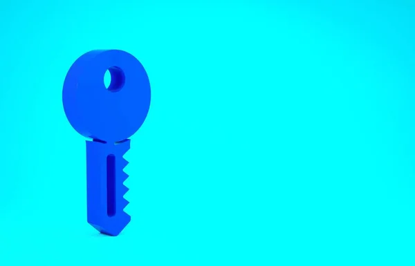Το εικονίδιο κλειδί του Γαλάζιου Οίκου απομονώθηκε σε μπλε φόντο. Μινιμαλιστική έννοια. 3d απεικόνιση 3D καθιστούν — Φωτογραφία Αρχείου