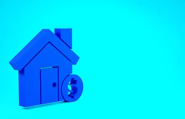 Casa Azul com símbolo de dólar ícone isolado no fundo azul. Casa e dinheiro. Conceito imobiliário. Conceito de minimalismo. 3D ilustração 3D render — Fotografia de Stock