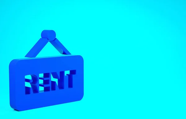 Blaues Hinweisschild mit Text Rent icon isoliert auf blauem Hintergrund. Schild mit Text zu vermieten. Minimalismus-Konzept. 3D Illustration 3D Renderer — Stockfoto