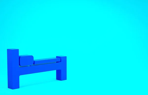 Icono de cama azul aislado sobre fondo azul. Concepto minimalista. 3D ilustración 3D render —  Fotos de Stock