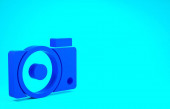 Ikona modré foto kamery izolované na modrém pozadí. Ikona fotoaparátu. Minimalismus. 3D ilustrace 3D vykreslení